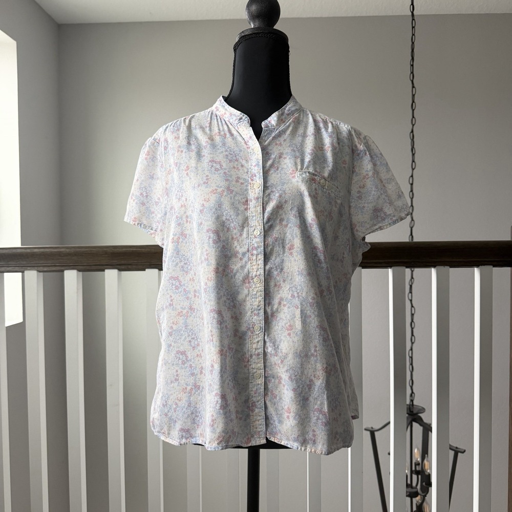 Lands End Vtg Womens Top LP Button Up Shirt Short Sleeve Floral Cottagecore 90s